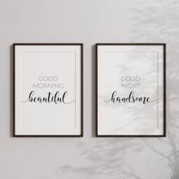 Bedroom Prints - Morning Beautiful Night Handsome Print Set Of 2 Wall Art Decor His & Hers - thumbnail 1
