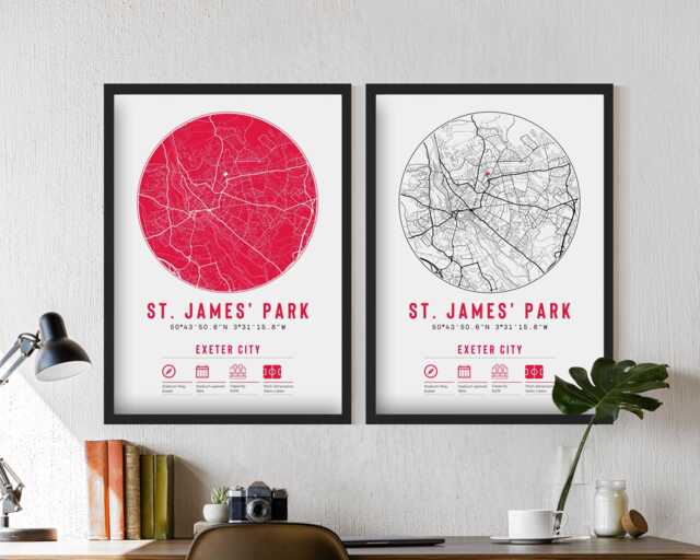 Exeter City St James Park Minimalist Map Prints & Frames - The Grecians F.c. Gift Decor Dad Memorabilia Granddad Uncle Brother Football - image 1