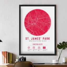 Exeter City St James Park Minimalist Map Prints & Frames - The Grecians F.c. Gift Decor Dad Memorabilia Granddad Uncle Brother Football - thumbnail 3