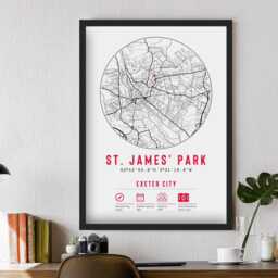 Exeter City St James Park Minimalist Map Prints & Frames - The Grecians F.c. Gift Decor Dad Memorabilia Granddad Uncle Brother Football - thumbnail 2