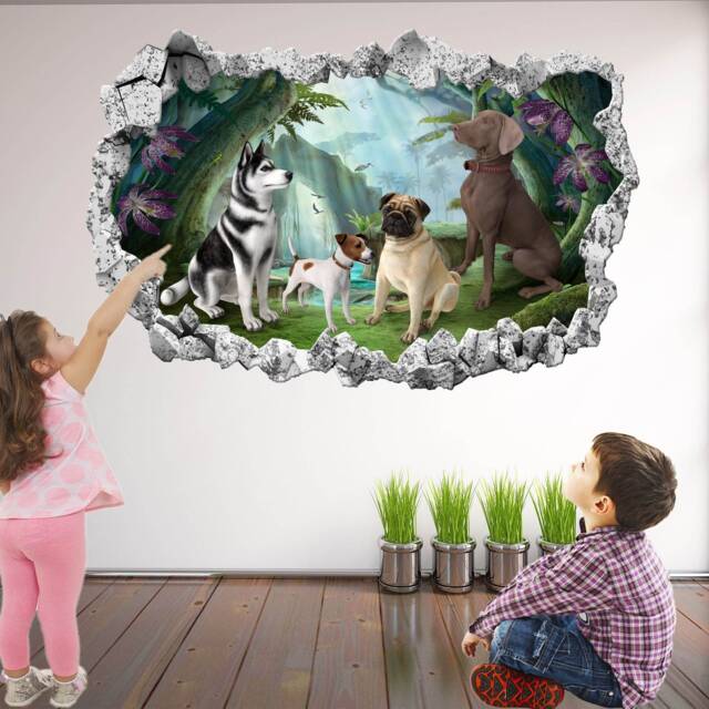 Husky Pug Jack Russell Dog Wall Decal Sticker Mural Poster Print Art Kids Bedroom Home Decor Kr11 - image 1