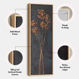 Vintage Wild Flowers Vertical Canvas Wall Art - Golden Botanical Skinny Print On Blue For Bedroom, Hallway, Living Room Or Office Walls - thumbnail 2