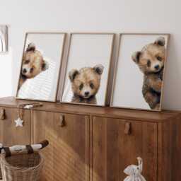Peeking Bear Nursery Print, Peekaboo Decor, Neutral Baby Wall Art, Woodland Digital Prints - thumbnail 3