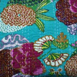 Fruit Print New Indian Beautiful Floral Kantha Quilt, Bedspread Blanket Coverlet Perfect Bed Matching Throw Size Multi - thumbnail 2