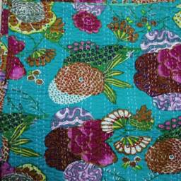 Fruit Print New Indian Beautiful Floral Kantha Quilt, Bedspread Blanket Coverlet Perfect Bed Matching Throw Size Multi - thumbnail 3