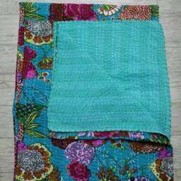 Fruit Print New Indian Beautiful Floral Kantha Quilt, Bedspread Blanket Coverlet Perfect Bed Matching Throw Size Multi - thumbnail 4
