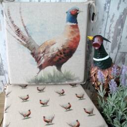 Pheasant Print Square Chair Pads, Reversible Bistro Seat Cushion Set - thumbnail 3