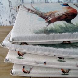 Pheasant Print Square Chair Pads, Reversible Bistro Seat Cushion Set - thumbnail 2