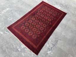 4x6'6 Ft Handmade Afghan Ersari Rug - Bold Red & Black Wool Carpet, Authentic Tribal Oriental Area For Living Room, Hallway, Or Gift - thumbnail 1