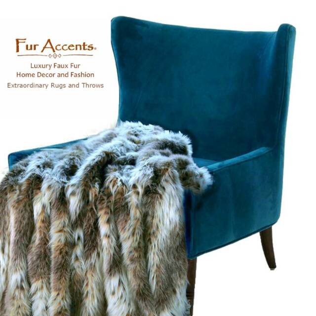Luxury Faux Fur Throw Blanket, Brown Diamond Fox, Minky Lining