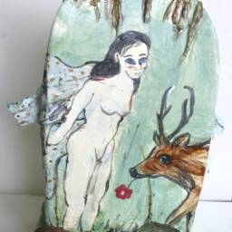 Ceramic Sculpture Fine Art Large Angel Bear Trees Handmade Hand Painted Turquoise - thumbnail 2