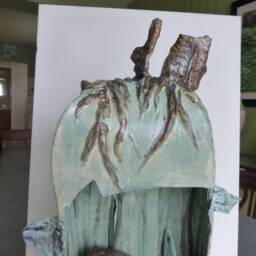 Ceramic Sculpture Fine Art Large Angel Bear Trees Handmade Hand Painted Turquoise - thumbnail 4