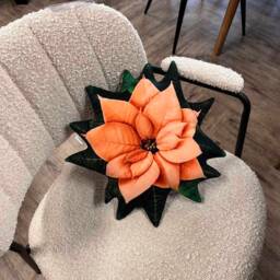 Poinsettia Pillow, Small Orange Poinsettias Cushion, Christmas Decoration, Plant Pillow - thumbnail 2