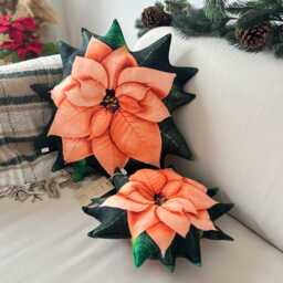 Poinsettia Pillow, Small Orange Poinsettias Cushion, Christmas Decoration, Plant Pillow - thumbnail 4