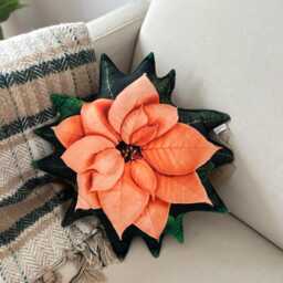 Poinsettia Pillow, Small Orange Poinsettias Cushion, Christmas Decoration, Plant Pillow