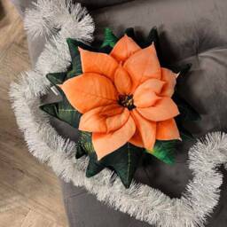 Poinsettia Pillow, Small Orange Poinsettias Cushion, Christmas Decoration, Plant Pillow - thumbnail 3