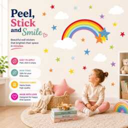 Rainbow & Stars Nursery Wall Stickers Removable Fabric Baby Room Decor - thumbnail 1