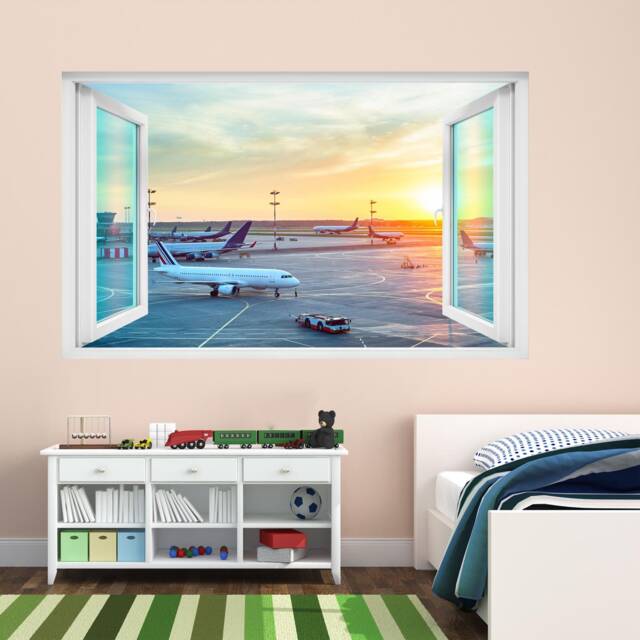 Airplane Airport Sunset Wall Sticker Mural Decal Poster Print Art Kids Bedroom Home Decor cm6