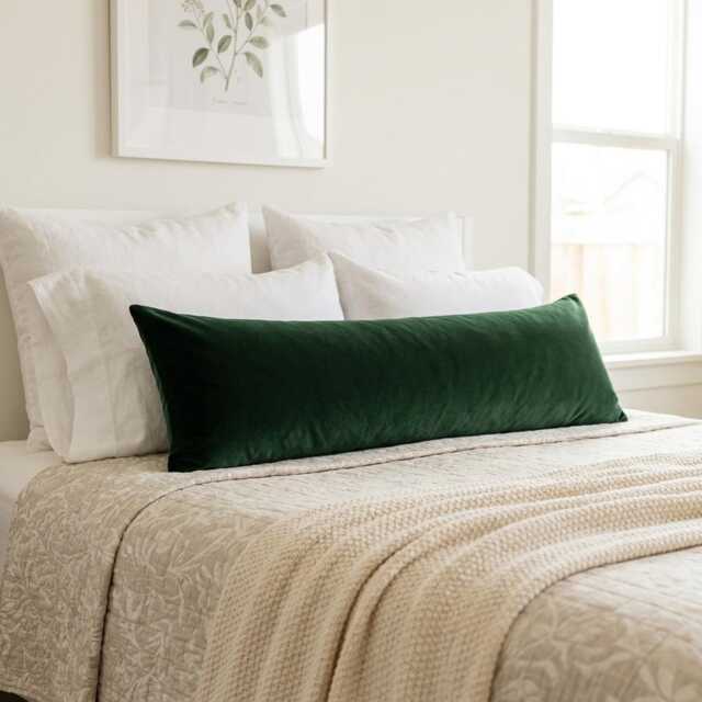 Velvet Dark Green Rectangular Cushion Cover, Forest Lumbar Pillow Covers - All Sizes - image 1