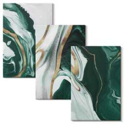 3 Piece Canvas Set - Paint Patterns in Green & White, Wall Art Canvas, Abstract Decor - thumbnail 2