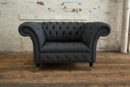 British Handmade 1.5str Charcoal Grey Herringbone Wool Chesterfield Snuggle Armchair - thumbnail 1