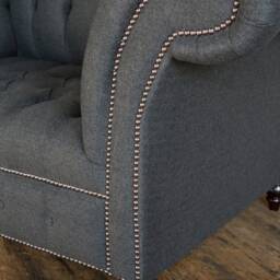 British Handmade 1.5str Charcoal Grey Herringbone Wool Chesterfield Snuggle Armchair - thumbnail 4