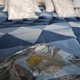 6 Denim Jeans Quilt Patchwok, Patchwork Denim, Denim Bedcover, Bedcover Patchwork, Upcycled, Scrap Fabric, Bedspread, Vintage - thumbnail 4