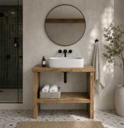 Double Basin Wash Stand Bathroom Vanity Unit - Stand Solid Beam Wooden Rustic Furniture Sink Unit Vanities Handcrafted