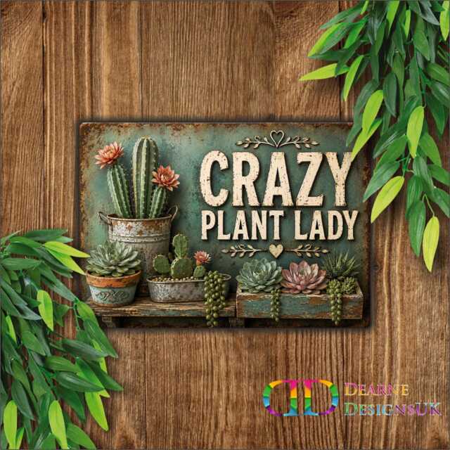 Crazy Plant Lady Sign, Succulent Lover Gift, Cactus Wall Plaque, Funny Decor, Houseplant Mothers Day Gift - image 1