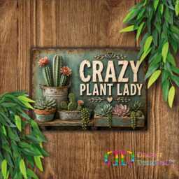 Crazy Plant Lady Sign, Succulent Lover Gift, Cactus Wall Plaque, Funny Decor, Houseplant Mothers Day Gift - thumbnail 1