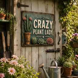 Crazy Plant Lady Sign, Succulent Lover Gift, Cactus Wall Plaque, Funny Decor, Houseplant Mothers Day Gift - thumbnail 2