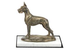 Great Dane, Dog White Marble Base Statue, Limited Edition, Artdog. Made Of Cold Cast Bronze. Perfect Gift. Limited Edition