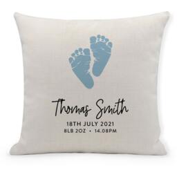 Personalised Baby Footprint Cushion Cover New Boy Gift - thumbnail 1