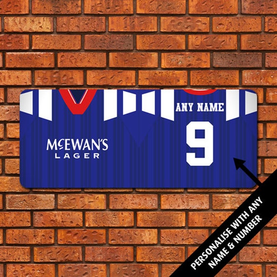 Rangers Retro Shirt Kit Personalised Large Aluminium Wall Art Metal Sign 25 X 60cm Great Gift Add Any Name & Number Choice Of Designs - image 1