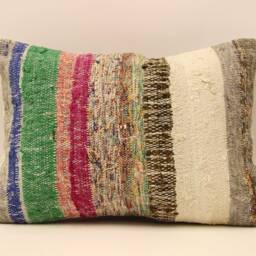 14x20 Turkish Kilim Lumbar Pillow Cover, Boho Tribal Cushion - thumbnail 2