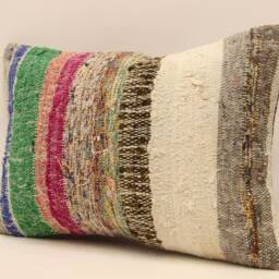 14x20 Turkish Kilim Lumbar Pillow Cover, Boho Tribal Cushion - thumbnail 3