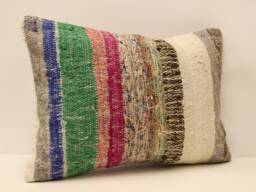14x20 Turkish Kilim Lumbar Pillow Cover, Boho Tribal Cushion