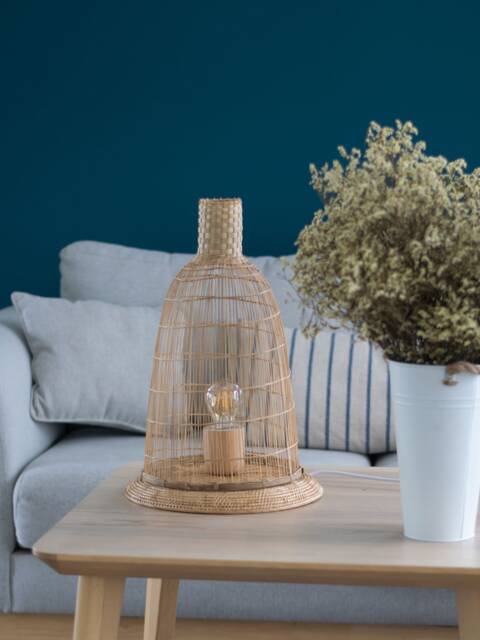 Bamboo Table Lamp - Handwoven Rustic Rattan Weave Lantern Shade - image 1