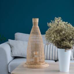 Bamboo Table Lamp - Handwoven Rustic Rattan Weave Lantern Shade - thumbnail 2