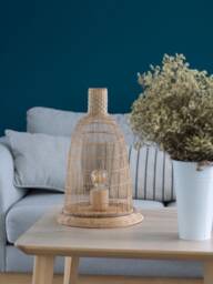 Bamboo Table Lamp - Handwoven Rustic Rattan Weave Lantern Shade