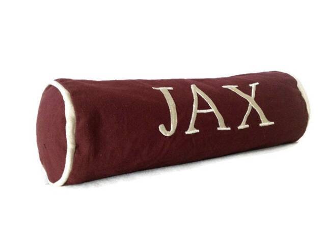 Monogrammed Bolster Pillow Cover, Embroidered Name Neck Roll - image 1