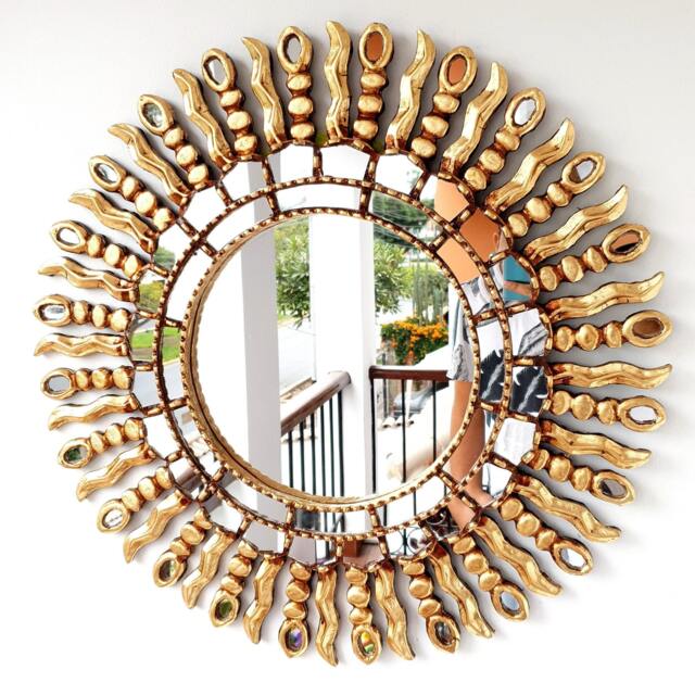 Peruvian Eye Rays Mirror 60 cm Handmade Wall Decor - Carved Wood Round Statement For Living Room Bathroom Entryway - image 1