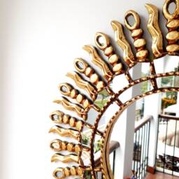 Peruvian Eye Rays Mirror 60 cm Handmade Wall Decor - Carved Wood Round Statement For Living Room Bathroom Entryway - thumbnail 2