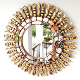 Peruvian Eye Rays Mirror 60 cm Handmade Wall Decor - Carved Wood Round Statement For Living Room Bathroom Entryway - thumbnail 1