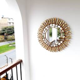 Peruvian Eye Rays Mirror 60 cm Handmade Wall Decor - Carved Wood Round Statement For Living Room Bathroom Entryway - thumbnail 3