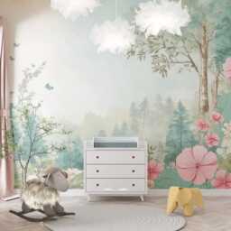 Magic Forest & Flowers Wall Mural Fairy Wood Kids Wallpaper Customizable Nursery Removable Forest Wall Decals For Girl - thumbnail 1