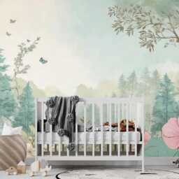 Magic Forest & Flowers Wall Mural Fairy Wood Kids Wallpaper Customizable Nursery Removable Forest Wall Decals For Girl - thumbnail 3