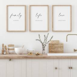 Family, Life, Love Quote - Set Of 3 Prints Living Room Wall Art Kitchen & Dining Decor Typography Posters Unframed - thumbnail 2