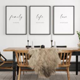 Family, Life, Love Quote - Set Of 3 Prints Living Room Wall Art Kitchen & Dining Decor Typography Posters Unframed - thumbnail 3