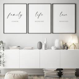 Family, Life, Love Quote - Set Of 3 Prints Living Room Wall Art Kitchen & Dining Decor Typography Posters Unframed - thumbnail 1